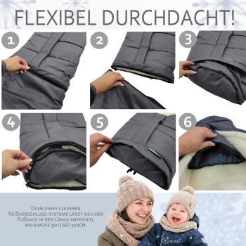 Preview: BAMBINIWELT Winterfußsack in Mumienform für Kinderwagen und Buggy, 110cm, Wolle, Design MELIERT